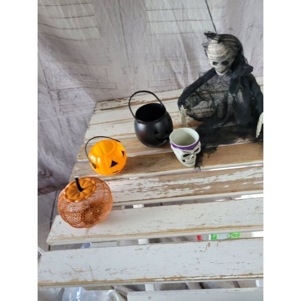 Pumpkin mini basket Grim reaper skeleton Halloween decor home set